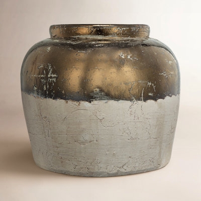 Two-Tone Terracotta Vase with Metallic Bronze Top and Ribbed Base