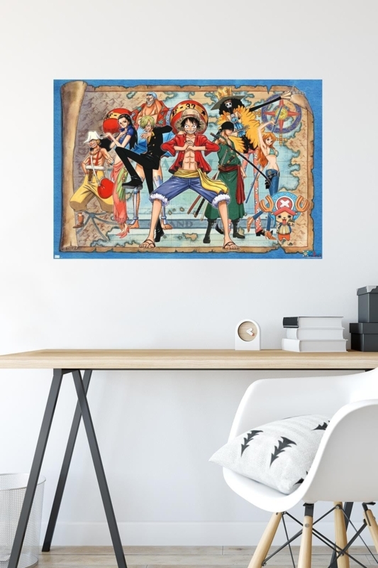 Unframed Anime Poster Minimalist Desk Setup Modern Home Office Decor