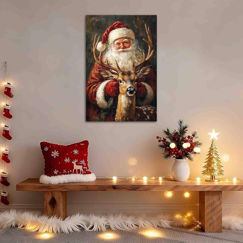 Unframed Canvas Art: Vintage Santa Portrait with Nostalgic Holiday Feel