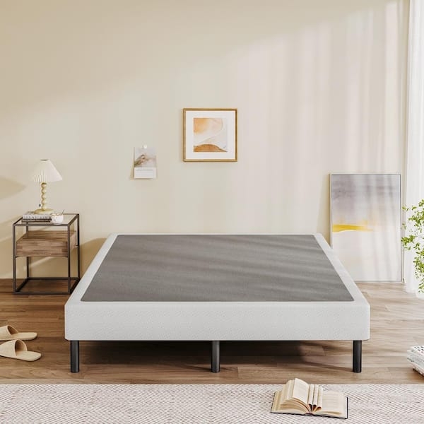 Upholstered Bed Foundation, Woven Sides with Integrated Black Legs.