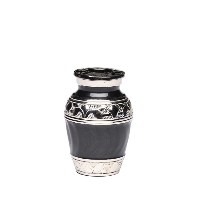Urn Floral Engraving Metallic Bands Charcoal Small Keepsake Memorial