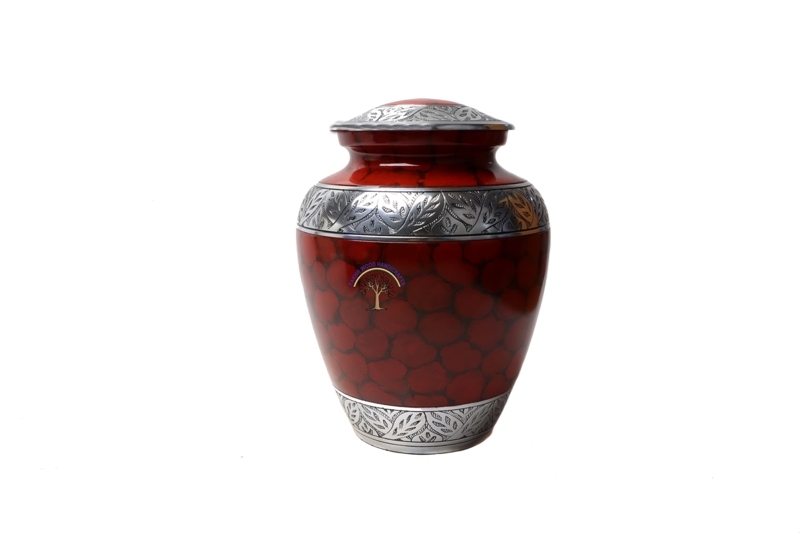 Urn Mottled Finish Silver Leaf Engraving Traditional Ash Container