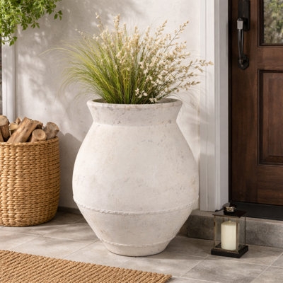 Urn Planter Oversized Silhouette Braided Rope Band Aged Patina Finish