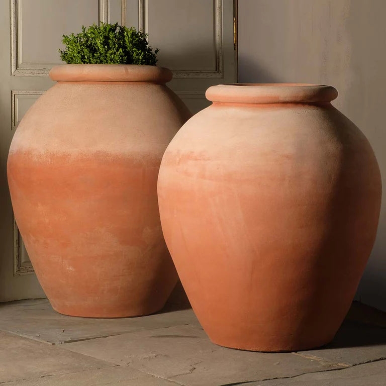 Urn Planter Pair Two Tone Gradient Finish Large Terracotta