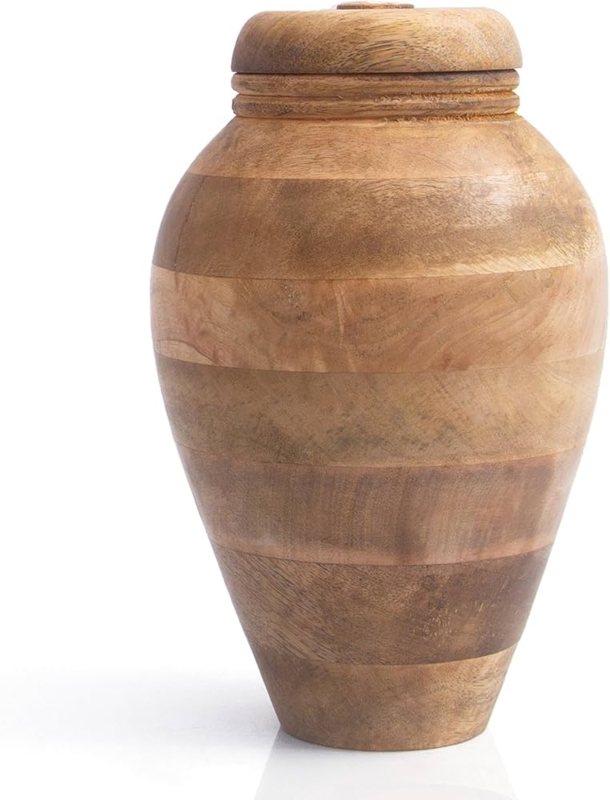 Urn Segmented Construction Tapered Silhouette Satin Finish Wood Toned