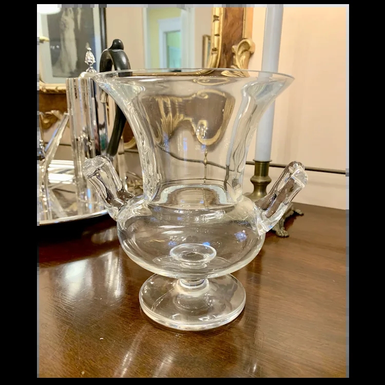 Urn Vase: Double Handles, Pedestal Base, Crystal Clarity, Classic.