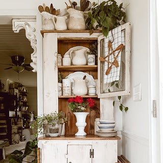 Urn Vase Pedestal Base Distressed Antique White Farmhouse