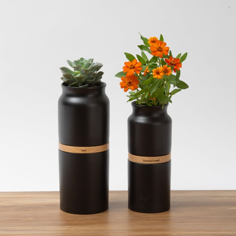 Urn Vase Personalized Wood Band Dual Purpose Planter Memorial Decor