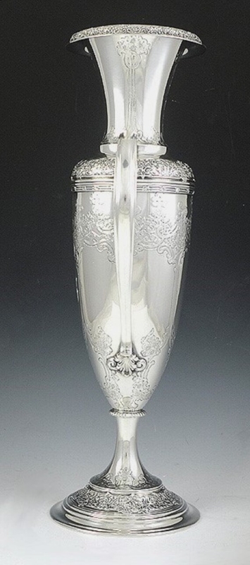 Urn Vase Sterling Silver Tall Double Handles Engraved Floral Traditional