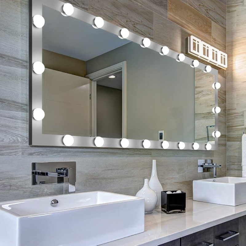 Vanity Mirror, Hollywood Bulbs, Large Format, Integrated Lighting