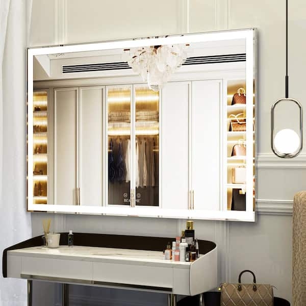 Vanity Mirror: Integrated LED Border, 60 Inch Width, Modern Glam Style