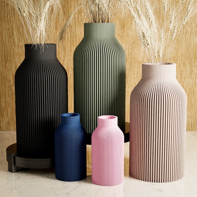 Vase 3D Printed Modern Vertical Ribbing Matte Multi-Color