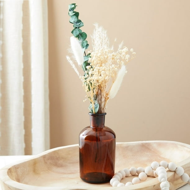 Vase Amber Glass Apothecary Style Wood Dough Bowl Styling Boho Decor