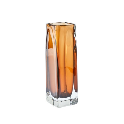 Vase Amber Glass Tower Shape Thick Clear Base Minimalist