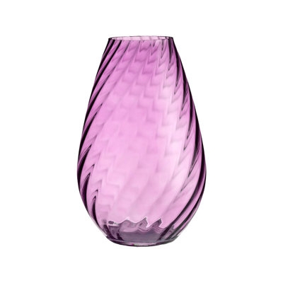 Vase, Amethyst Glass Diagonal Ribbed Texture, Ovoid Flower Vase