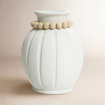 Vase Beaded Collar Vertical Fluting White Fluted Boho Vase
