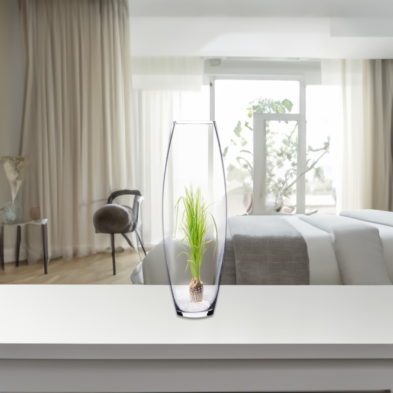 Vase: Clear Glass 24-Inch Tall with Modern Bullet Urn Silhouette