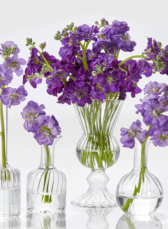 Vase: Clear Optical Glass Ribbed Texture with Flared Rim and Pedestal Base