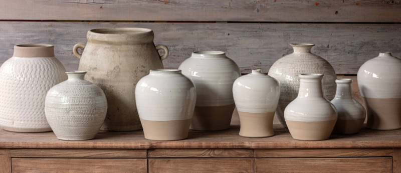 Vase Collection Two Tone Glaze Rustic Farmhouse Weathered Texture Neutral