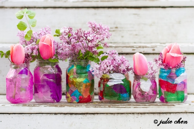 Vase DIY Tissue Paper Mosaic Colorful Mosaic Glass Jars