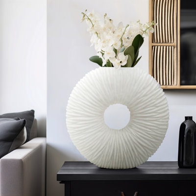 Vase Donut Shaped Ribbed Radial Texture Matte Modern Decor