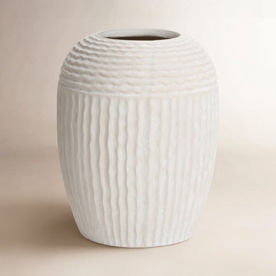 Vase: Dual Directional Ribbing, Beige Mgo, Oversized Scale