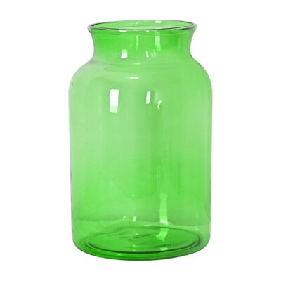 Vase Emerald Green Glass Wide Mouth Jar Silhouette Vintage European