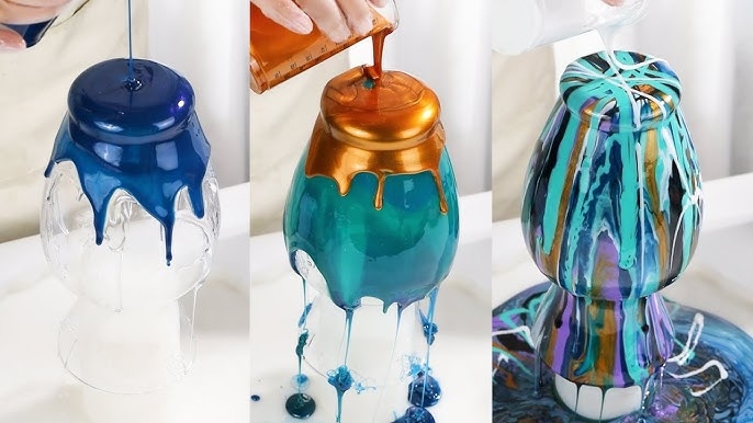 Vase Fluid Marbling Metallic Drip Paint Glossy Eclectic Decor