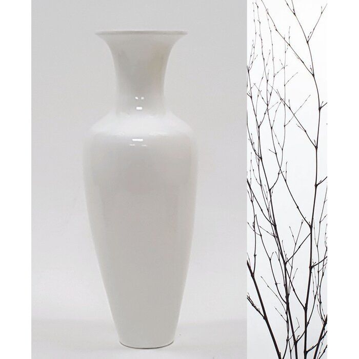 Vase Glossy Finish Flared Rim Slender Neck Ceramic Elegant Decor