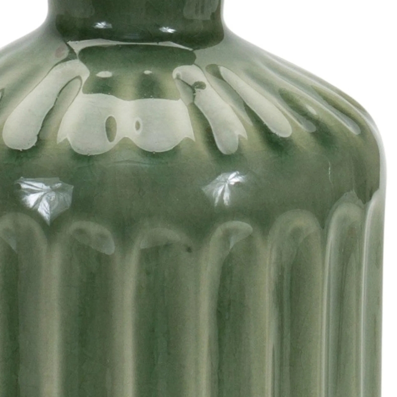 Vase Glossy Sage Glaze Ribbed Body Textured Ceramic Bottle Vase