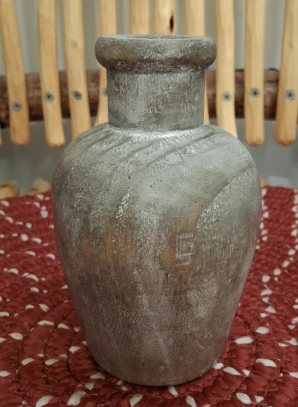 Vase Gray Wash Hand Turned Wooden Home Accents Lodge Style