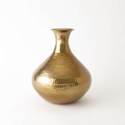 Vase Hammered Gold Metal Bulbous Shape Glam Style Home Decor