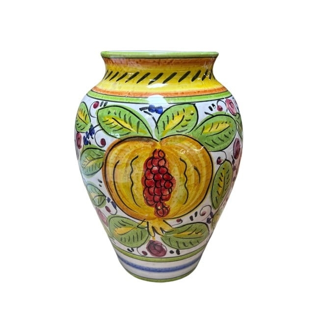 Vase Hand Painted Pomegranate Glossy Finish Mediterranean Ceramic Vase