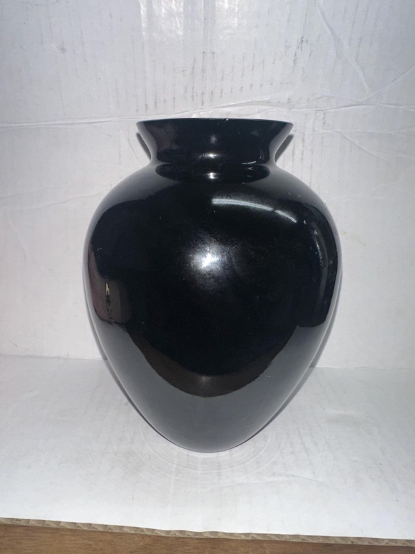 Vase High Gloss Finish Bulbous Silhouette Solid Black Ceramic Accent