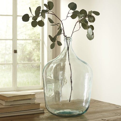 Vase: Large Glass Demijohn Shape with Rounded Body, Farmhouse Rustic