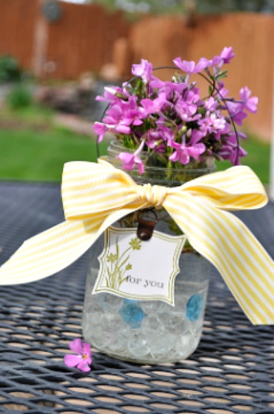 Vase Mason Jar Striped Bow Gift Tag DIY Mason Jar Flower Vase