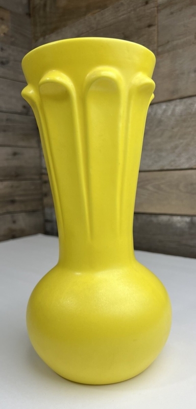 Vase Mid-Century Yellow Accent Piece, Petal Scalloped Neck, Matte Finish