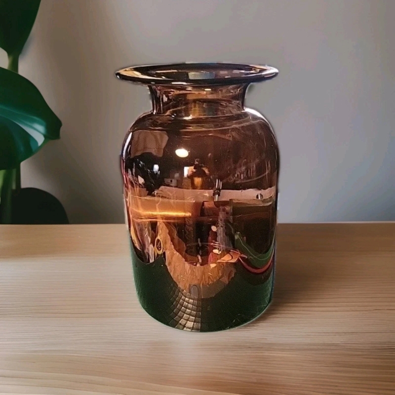 Vase: Modern Amber Bronze Glass Glossy Metallic Flared Rim (62 chars)