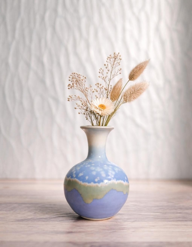 Vase Ombre Glaze Periwinkle Sage Bulbous Base Artisanal Ceramic Styling