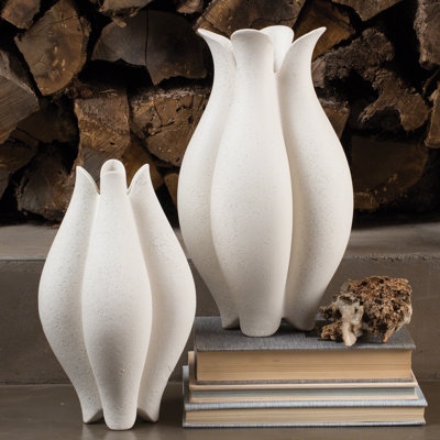 Vase Petal-Like Lobes Matte White Ceramic Vases Organic Modern