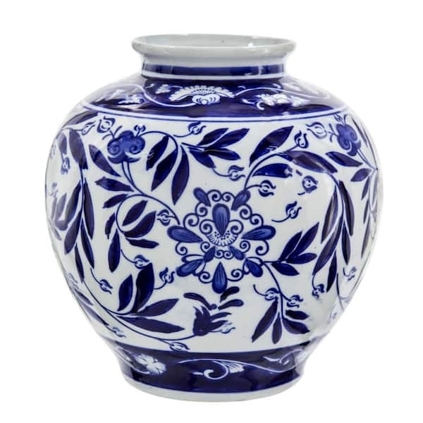 Vase: Porcelain Urn Silhouette with Intricate Blue and White Floral Print