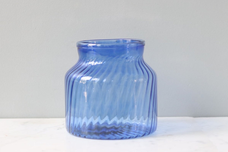 Vase Ribbed Glass Texture, Wide Mouth Mason Jar Silhouette Fluted Vase