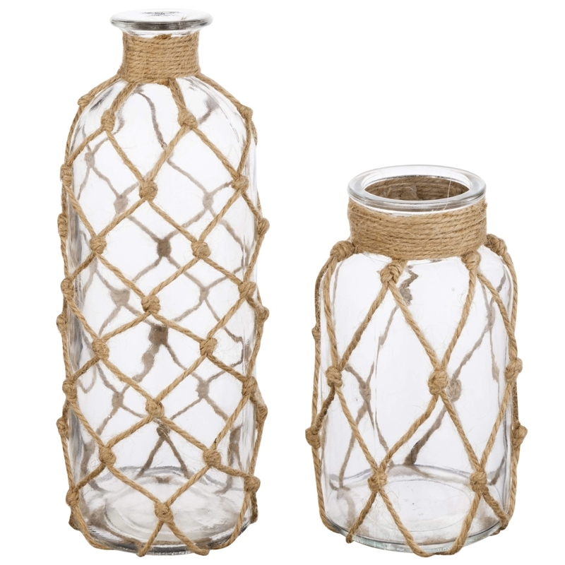 Vase Rope Netting Overlay Clear Glass Knotted Maritime Aesthetic