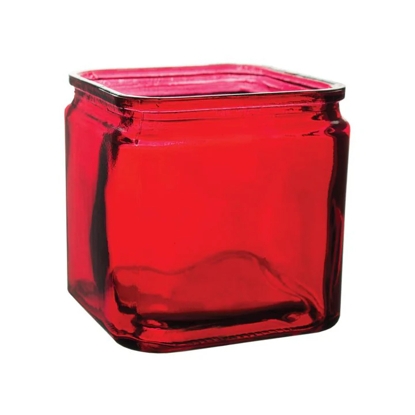 Vase Ruby Red Glass Glossy Square Bold Red Glass Centerpiece