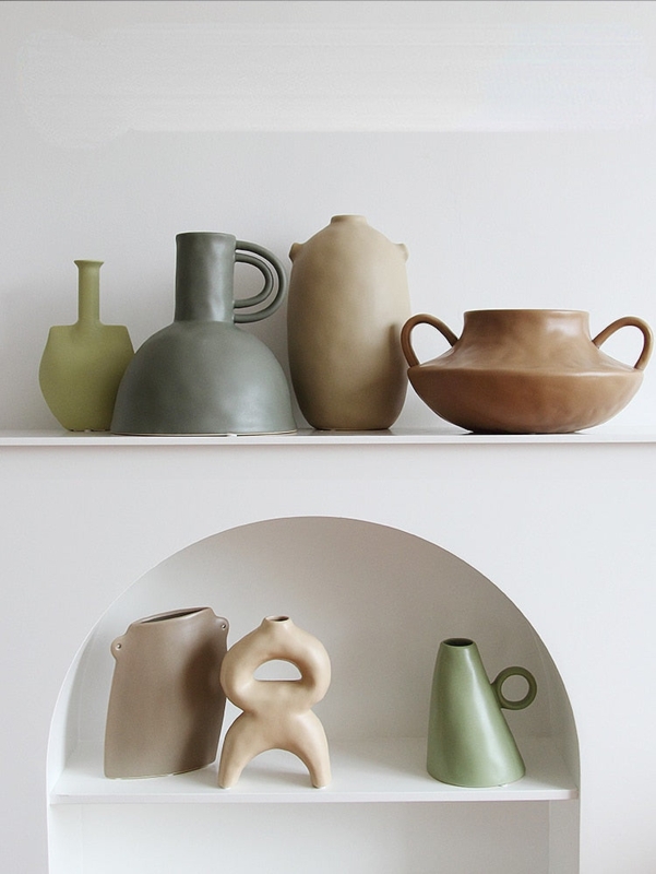 Vase Sculptural Handles Earthy Color Palette Handmade Appearance Minimalist