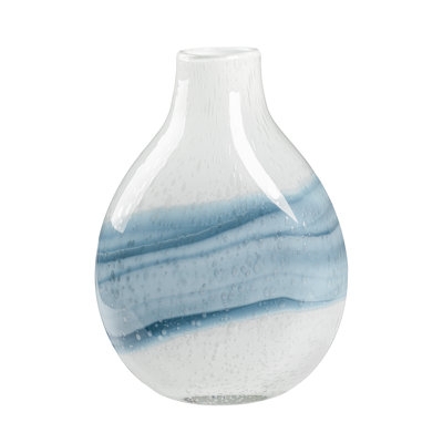 Vase Seeded Glass Texture Blue Banded Teardrop Coastal Decor