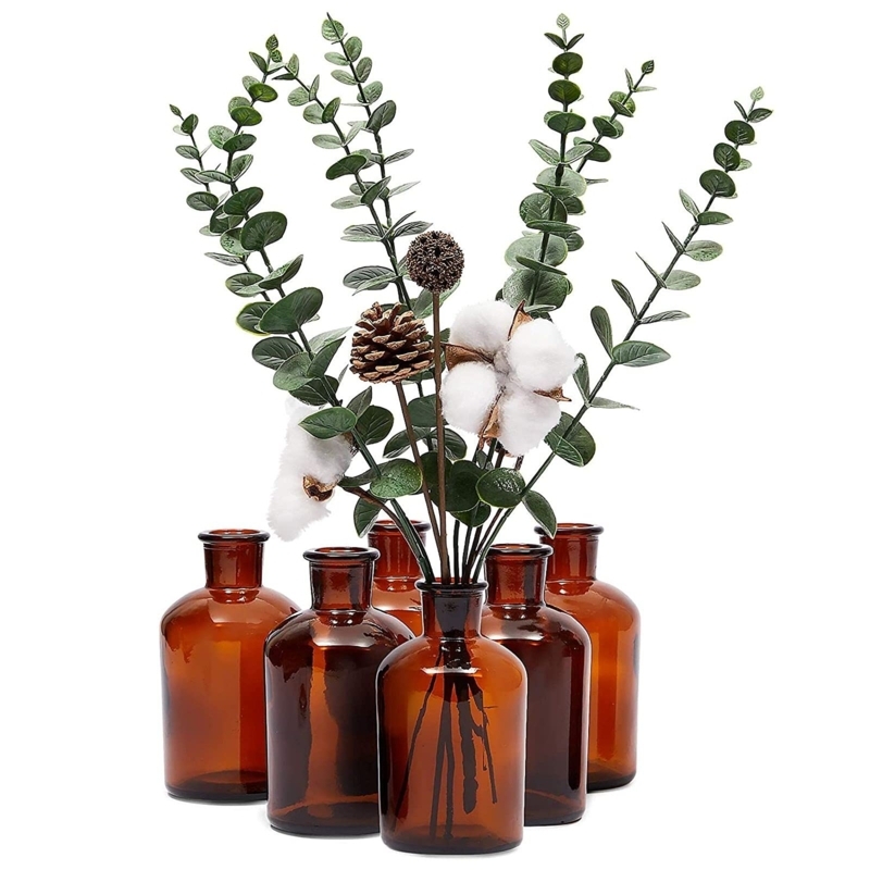 Vase Set Amber Glass Apothecary Silhouette Mixed Botanical Arrangement