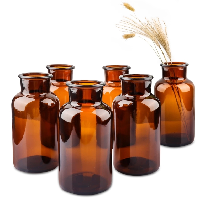 Vase Set Amber Glass Medicine Bottle Shape Vintage Rustic