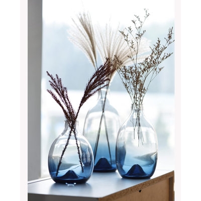 Vase Set Blue Ombre Gradient Base, Hand Blown Look Minimalist Decor