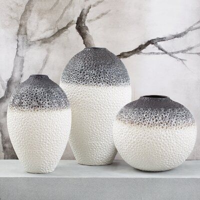 Vase Set: Charcoal and White Two-Tone with Pitted Texture